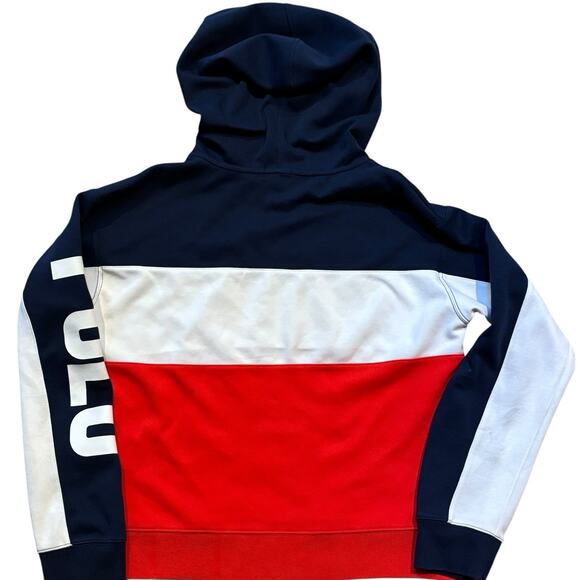 Polo Ralph Lauren Red White Blue ColorBlock Double Knit Hoodie Logo Women Large* - Picture 2 of 10
